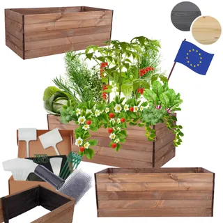 MODO24 Hochbeet Holz, Kräuterbeet, Gartenbeet, Pflanzkasten, Blumenbeet, für Garten und Terrasse, Kiefernholz, Massivholz, Naturholz, Gemüsegarten, Abmessungen 45x120x80 cm, Farbe: Braun