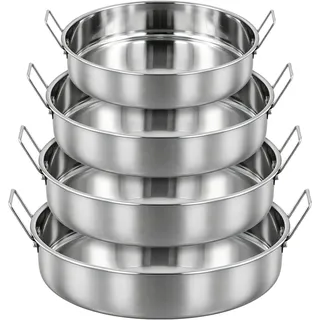 SYUTBOU 4er Set Backform Rund Edelstahl, 22cm, 26cm, 28cm und 30cm Runde Kuchenform, Springform Rund für Kuchen, Brownie, Silber