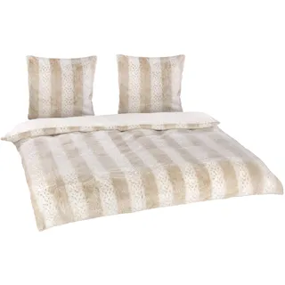 BaSaTex Winter Plüsch Flausch Bettwäsche Bett Garnitur 3-teiliges Set|200x200 cm + 2X 80x80 cm | Schnee Leopard | Chinchilla Fellimitat | Weiß Beige Grau