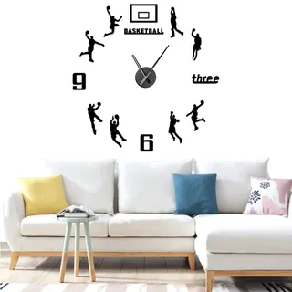 Yolistar Modern DIY Wanduhr, große Basketballspieler Wandtattoo, 3D Acryl Dekoration, stumm und einfach montierbar Quarzuhr für Zuhause, Büro, Hotel - (Schwarz)