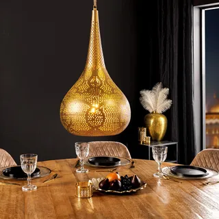 Hängelampe ORIENT LIVING - 50cm - gold - Eisen - Tropfenform Leuchte perforiert
