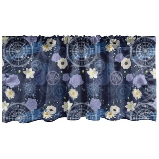 Abakuhaus Scheibengardine Vorhang Volant für Küche Schlafzimmer Dekor mit Stangentasche, Microfaser, Blumen Wind Rose Gears Pinsel Hits bunt 137 cm x 45 cm