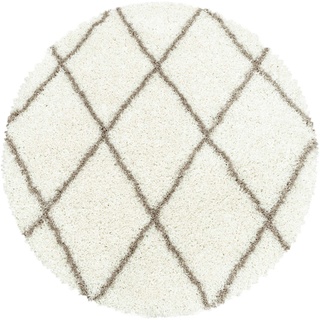 Hochflor Teppiche - Geometrisch Design Teppich - Rund Teppich - aus Polypropylen - Maschinell hergestellt - Farbe : Creme, Größe :120 cm Rund