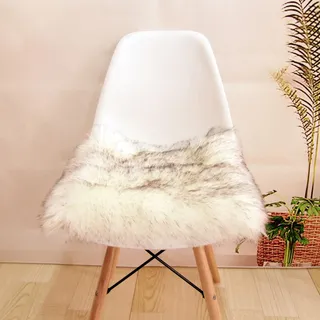 Kunstfell Sitzkissen, Kleiner Quadratisch Felle für Stühle, Plüsch Flauschiger Sitzauflage Stuhl, Flauschiger Teppich, Sitzfelle für Stühle Dekofell Schlafzimmer Asthetische (Weiß Grau, 40*40 CM)