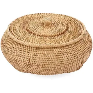 Rattan-Opbergkorb mit Deckel für Wohn- und Esszimmer - Beige