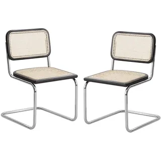 Stühle Mahlzeit Rattan-Esszimmerstühle, 2er-Set, Küchen-Seitenstühle ohne Armlehnen mit Metallbeinen, moderne Esszimmerstühle mit natürlicher Rattan-Geflecht-Rückenlehne und gepolsterter Sitzfläche, B