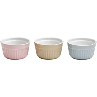 van Well Backform Ragout-Förmchen, Ø 10 cm, aus Steingut, rosa/beige/grau, 3er-Set, (Set 3-tlg), backofenfest bis 280 °C, spülmaschinenfest bunt