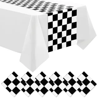 DEMIUKO 12 Stück Karierter Tischläufer Schwarz Weiß Zielflagge Tisch Läufer | Party Tischdekoration, Kinder Geburtstag Party, Plastik Einweg Tischläufer, Rennkariert Deko, 35x274 cm