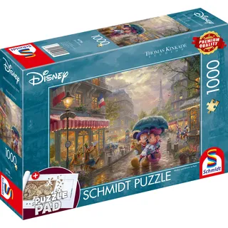Schmidt Spiele - Erwachsenenpuzzle - Disney - Minnie und Mickey in Paris, 1000 Teile Puzzle, inklusive Puzzle Pad