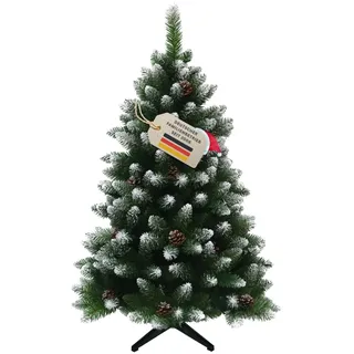 RS Trade Künstlicher Weihnachtsbaum 15013 120 cm in Grün mit Schnee und Tannenzapfen, beschneiter Tannenbaum mit Metallständer, Kunsttannenbaum, Christbaum, schwer entflammbar, für Allergiker geeignet