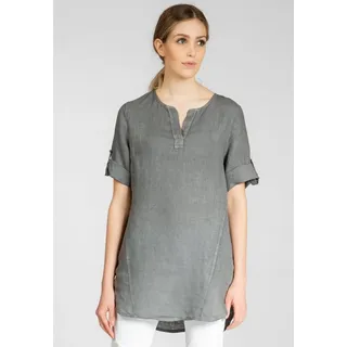 Caspar Longbluse BLU023 lange elegante Damen Halbarm Sommer Leinenbluse grau 40