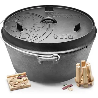 Petromax Schmortopf Feuertopf ft18 mit Deckel ohne Füße Dutch Oven, Gusseisen (Spar-Set, 3-tlg, 3-tlg., für mehr als 20 Personen geeignet), Deckel mit Henkel als Pfanne nutzbar, Topf induktionsgeeignet schwarz