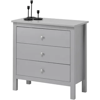 hagge home Skandinavisch Holz Kommode mit 3 Schubladen Sideboard Kommoden Sideboards Kommodenschrank Chest of Drawers Wohnzimmer Schrank Schlafzimmer Flur 75x37x75 cm Schmal Kleine Grau