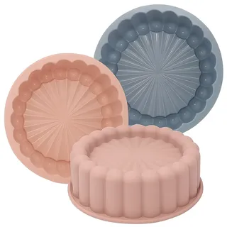 2er-Pack Antihaft Silikon Kuchenform 19,5 cm – Backform aus Silikon, grau,rosa
