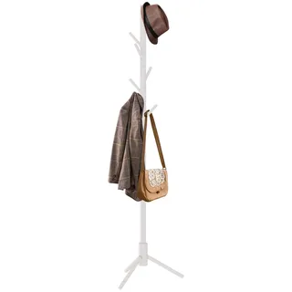 ZRI Bamboo Jackenständer Holz Garderobenständer Kleiderständer mit 8 Haken Freistehend 50x50x176cm (Weiß)