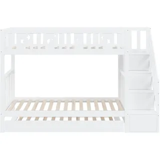 Okwish Etagenbett mit Ausziehbett 90 x 200 cm Kiefer massiv weiß