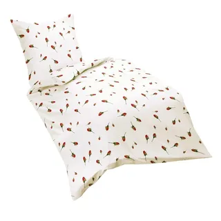 Kaeppel G-008446-08D1-VAKW Satin-Bettwäsche Rosenknospen 135 x 200 cm + 80x80 cm. Weiß-rot