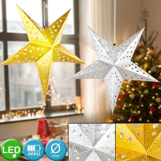 2er Set LED X-MAS Hänge Lampen Papier Sterne Wohn Zimmer Weihnachts Beleuchtung Dekoration Leuchten