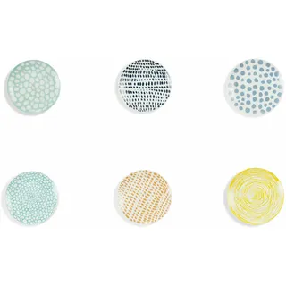 Villa d'Este Home Tivoli Set mit 6 Obsttellern und 6 Tellern, Porzellan, Minimalistisch-Elegant, Mikrowellen- und Spülmaschinengeeignet, 19 cm, Gepunktet