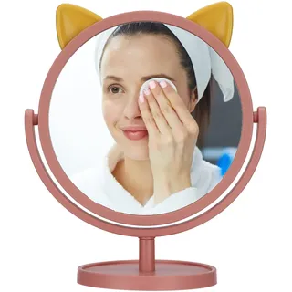 Dioche Schminkspiegel Verstellbarer Kosmetikspiegel Klar Exquisiter Flexibler Tisch Schreibtischspiegel Praktischer Niedlicher Kleiner Spiegel für das Schminken Im Wohnheim(Blasses Pink)