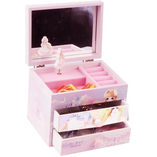 Homeanda Schmuckkästchen mit Spieluhr mit zwei ausziehbaren Schubladen, Spieluhr mit tanzender Ballerina, für Mädchen