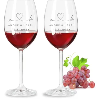 Leonardo Weinglas 2er Set mit Gravur - Hochzeitsgeschenke für Brautpaar, Personalisiertes Geschenk zur Hochzeit, Verlobung, Jahrestag mit Initialen, Name und Datum