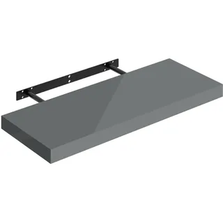WOLTU Wandregal Regal Wand Schweberegal Regalbrett Wandboard mit Metallhalterung, unsichtbare Montage, für Küche Badezimmer Wohnzimmer Schlafzimmer, aus MDF, Hochglänzend Grau, 60x22,9x3,8 cm