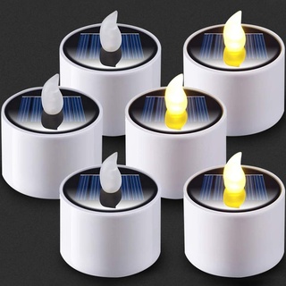 Elitlife LED Kerzen, 6 Stück Solar Kerzen Außen Interior Solar Teelichter Wasserdicht Außen Flammenlose Kerzen Solarleuchte Teelichter Nachtlicht für Partei Hochzeit Festival Dekoration (Warmweiß)
