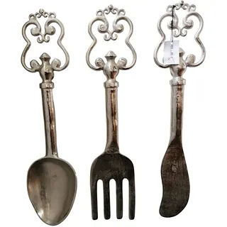 MichaelNoll Dekobesteck Besteck Wanddekoration Wand Silber Aluminium zum Aufhängen Metall - Wanddeko für Wohnzimmer und Küche - XXL 64 cm