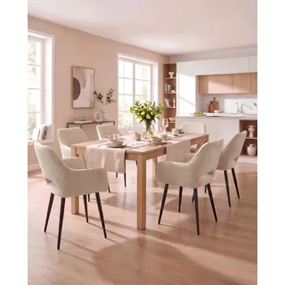 JIJIAN Cord Esszimmerstühle 6er Set mit Armlehnen, Beige | Stühle Esszimmer, Armlehnstuhl, Wohnzimmer Stühle, Polsterstühle, Ideal für Esszimmer und Küche