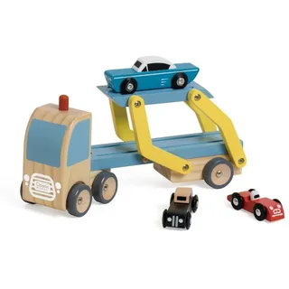 Classic World Autotransporter Holzspielzeug – LKW mit Rampe & 3 Holzautos – Fahrzeuge für Kinder ab 18 Monaten – Spielzeugauto & Geschenk für 1-3 Jahre