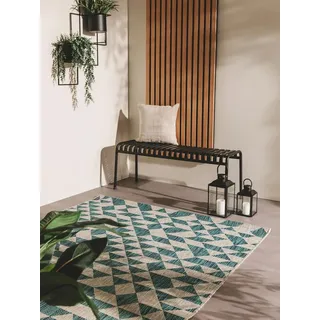 benuta Nest Teppich Cleo - Blau 80x150 cm - Kunstfaser - Outdoor geeignet - Rechteckig & im Style: Geometrisch, Retro - Pflegeleicht für Wohnzimmer Schlafzimmer