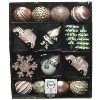 Decoris season decorations Christbaumschmuck, Weihnachtskugeln Kunststoff mit Figuren 8cm rosa / perle, 25er Set bunt