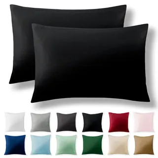 Alreya 2er-Set Renforcé Kissenbezug 40 x 60 cm - 100% Baumwolle mit Reißverschluss, Superweicher Kopfkissenbezug 40x60, Kissenhülle, Schwarz, nur Kissenbezug