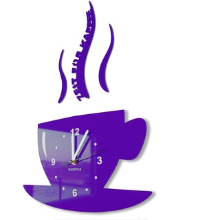 FLEXISTYLE Tasse Zeit für Kaffee Moderne küchenuhr, violett Küche Wanduhr, 3D römisch, wanduhr deko, Made in EU