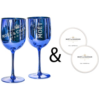 Moët & Chandon Ice Impérial Champagner & Prosecco Acryl Gläser Becher mit einem Set Papieruntersetzer blau x2