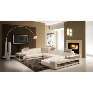 JV Möbel Eckcouch Leder U-Form Beige