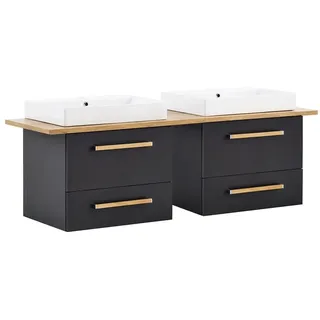 Lomadox Waschtisch DABO-04, anthrazit mit Landhaus-Eiche 165,2/61,5/50 cm