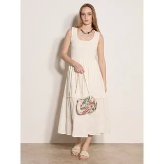 Apricot Maxikleid Blumenmuster Weiß 34