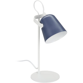 Relaxdays Schreibtischlampe, Metall Tischlampe, schwenkbarer Schirm, HxD: 39 x 15 cm, Nachttischlampe, E14, weiß/blau