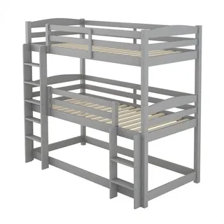 Odikalo Kinderbett Single-Size-Holz-Dreier-Etagenbett, Weiß/Grau, 90*200cm grau