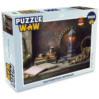 MuchoWow Puzzle Buch - Stilleben - Walnuss - Laterne - Vintage, 1000 Puzzleteile, Foto-Puzzle, Bilderrätsel, Puzzlespiele, Klassisch bunt 48 cm x 68 cm x 2 cm | Querformat