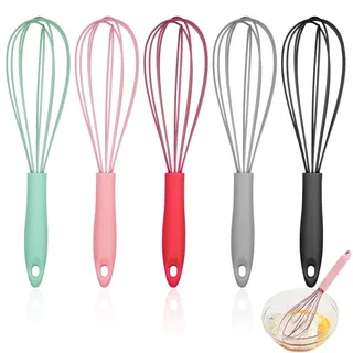 5-teiliges Silikon Schneebesen-Set, 17 cm, Mehrfarbig, Hitzebeständig, Pfannen-schonend, zum Kochen, Backen, Rühren, Schlagen und Verblenden