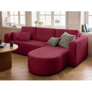 Miro - 4-sitzer ecksofa beidseitig montierbar - schlaffunktion und bettkasten - aus strukturiertem samt - pflaume
