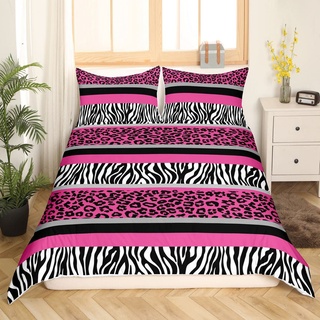 Loussiesd Zebra Streifen Bettwäsche Leopard Set Für Kinder Jungen Mädchen 135x200 Rosa Schwarz Weiß Pelz Tröster Bettbezug Ultra Wildtier Haut Textur