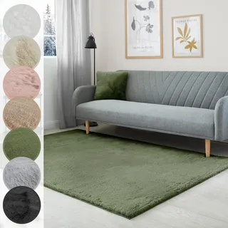 LUXOR LIVING Fellteppich LUXOR LIVING "Novara", grün (dunkelgrün), B:60cm H:30mm L:120cm, Kunstfaser, Teppiche, Fellteppich, Kunstfell, Kaninchenfell-Haptik, besonders weicher Hochflor
