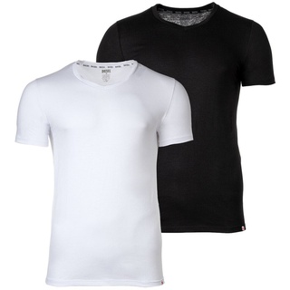 DIESEL Herren T-Shirt 2er Pack - UMTEE-MICHAEL-TUBE, V-Ausschnitt, kurzarm, einfarbig Schwarz/Weiß S