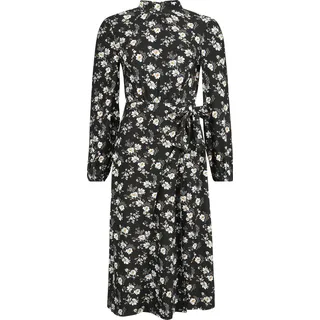 QED London - Rockabilly Kleid knielang - Daisy Tie Wrap Side Split Midi Dress - XS bis XL - für Damen - Größe XL - schwarz/weiß - XL