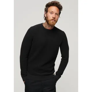 Strickpullover SUPERDRY "TEXTURED CREW KNIT JUMPER", Herren, Gr. XXXL, schwarz (raven schwarz heather), Strick, Obermaterial: 100% Baumwolle, meliert, casual, slim fit, Rundhals, Langarm, Pullover, mit strukturiertem Waffelstrickmuster