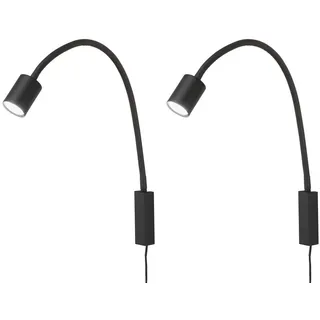 FISCHER & HONSEL LED Leselampe flexibel mit Kabel & Stecker, Breite 6cm, LED wechselbar, Warmweiß, 2er SET 2in1 Wand-Leuchten innen & Bett-Lampen für Kopfteil Sofa schwarz